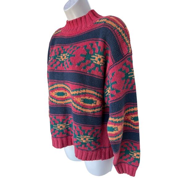 Vintage Nuovo Southwest " Aztec " Chunky Knit Sweater Cottage 80's Americana s L - Picture 5 of 10